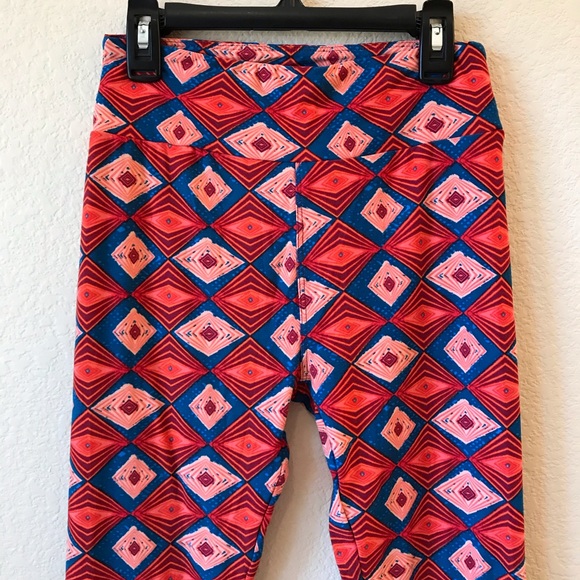 Lularoe Leggings Tights One Size Fall Colors Geometric Orange Blue - Picture 4 of 10